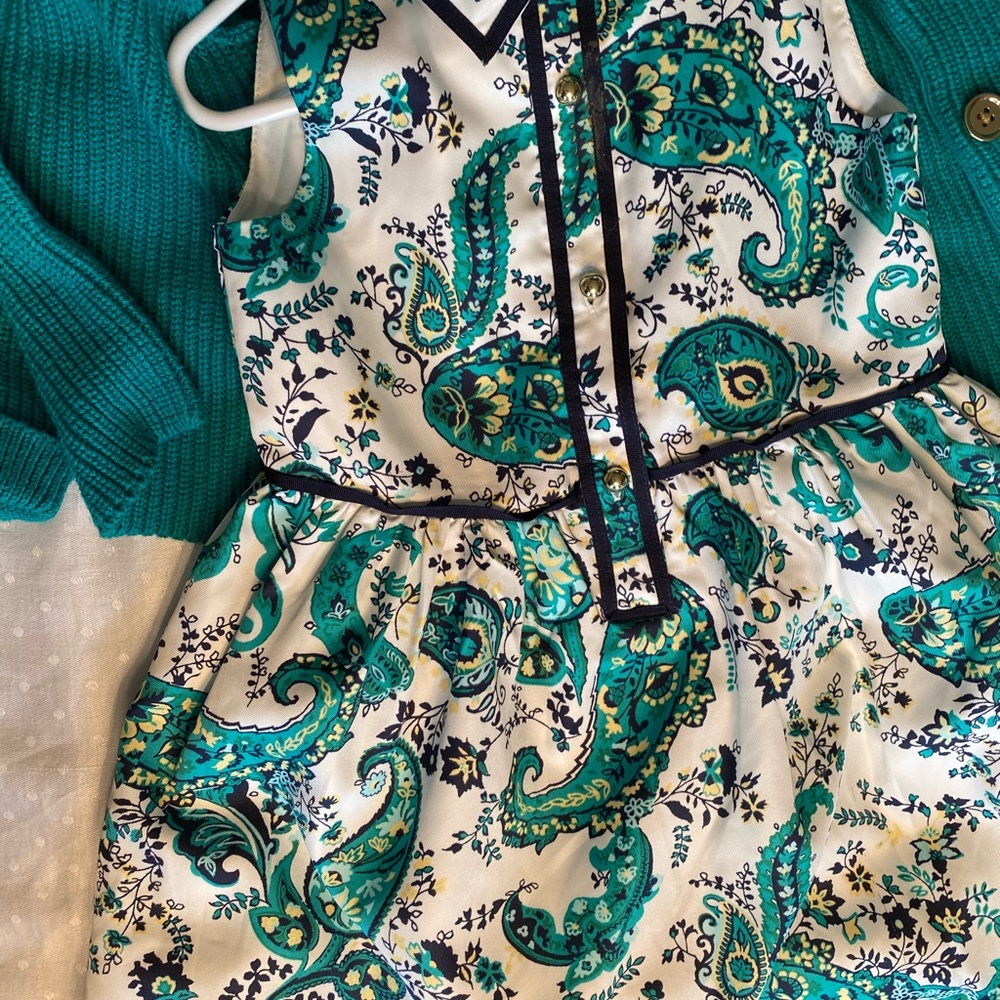 Janie and Jack Dress & Sweater Set- Teal White- size 3T